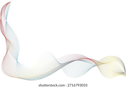 Fundo abstrato de onda de linha de fluxo multicolorido com curvas de gradiente suaves. Linhas dinâmicas suaves se misturam harmoniosamente, criando uma sensação de movimento, equilíbrio e elegância moderna. Ideal para conceitos tecnológicos, marcas corporativas, apresentações criativas, design digital, visuais futuristas e planos de fundo minimalistas.