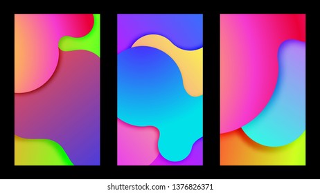 Abstract multicolor fluid shapes, banner set vector illustration. Summer trendy template for party flyers, magazines, wallpaper.