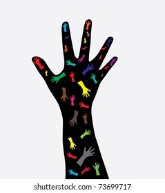 abstract multicolor human hand silhouette, symbol of diversity