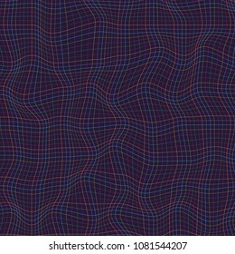 Abstract multicolor lines grid pattern wave curve on dark background. Rough texture. Vector illustration