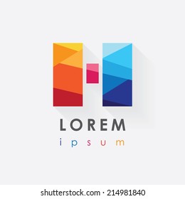 abstract multicolor logo design letter h isolated on white background- long shadow effect- low poly style- company visual identity