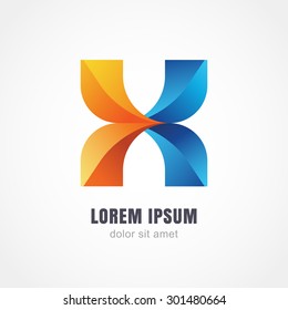 Abstract multicolor logo icon design. Letter X from intertwining rainbow ribbons, isolated on white background.