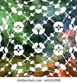 Abstract multicolor mosaic backdrop with dots. Geometric low polygonal background. Design element for book covers, presentations layouts, title backgrounds. Vector clip art.