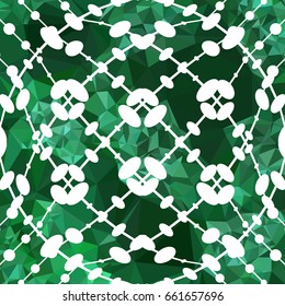 Abstract multicolor mosaic backdrop with dots. Geometric low polygonal background. Design element for book covers, presentations layouts, title backgrounds. Vector clip art.