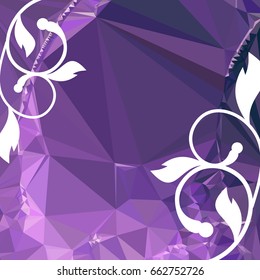Abstract multicolor mosaic backdrop with floral silhouettes. Geometric low polygonal background. Design element for book covers, presentations layouts, title backgrounds. Vector clip art.