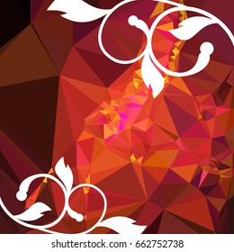 Abstract multicolor mosaic backdrop with floral silhouettes. Geometric low polygonal background. Design element for book covers, presentations layouts, title backgrounds. Vector clip art.