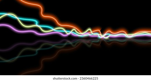 Abstract multicolor neon lines isolated on a black background.