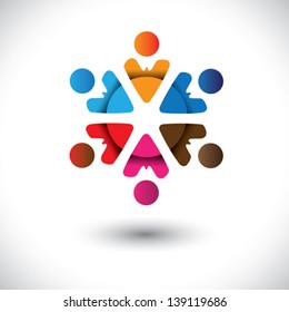 Abstract multi-color people icons in circle- vector graphic. This colorful illustration can also represent concept of children playing together or friendship or team building or group activity,etc