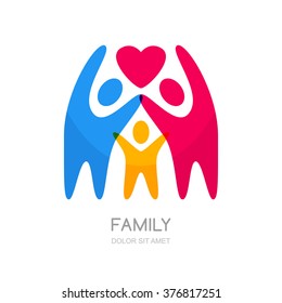 Abstract multicolor people silhouette. Illustration of happy family or kids. Vector logo design template. Concept for charity, social network, partnership.