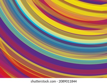 Abstract multicolor retro background with rounded stripes. Artistic vector graphic pattern. CMYK colors