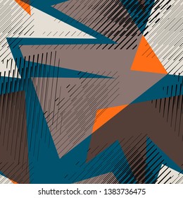 Abstract multicolor seamless chaotic pattern with urban geometric elements. Texture pattern for covers, banners, booklets, etc. For web or printed media.