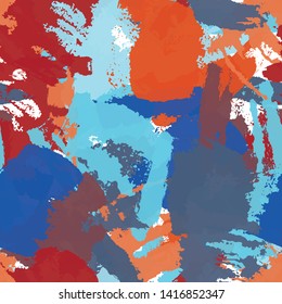 Abstract multi-color seamless chaotic pattern of paint spots. Vector texture for printing on fabric. Urban grunge background