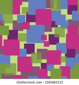 Abstract multicolor seamless chaotic pattern with urban geometric elements. Above the picture are placed concentric rounded squares.