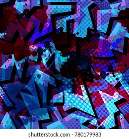 Abstract multicolor seamless chaotic pattern with urban geometric elements. Texture pattern for covers, banners, booklets, etc. For web or printed media.