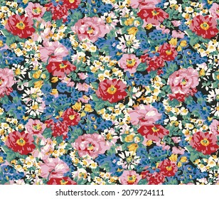 abstract multicolor small flowers illustration allover design vector digital image for packaging gift paper and clothes textile print