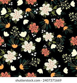 abstract multicolor a solid hibiscus blooming flowers motif arrangement with medium tone, all over vector design with cream background illustration digital image for wrapping paper