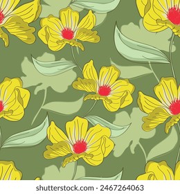 abstract multicolor a solid hibiscus blooming flowers motif arrangement with medium tone, all over design with cream background digital image for wrapping paper or textile printing