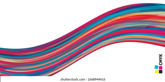 Abstract multicolor striped wave on white background. Colorful vector graphic illustration. CMYK colors