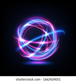 Abstract Multicolor Swirl Line of Light, isolated on dark background. Vector Illustration