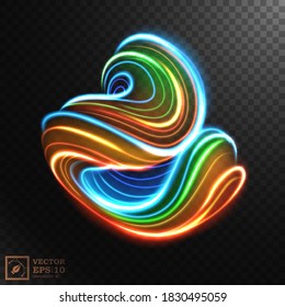 Abstract Multicolor Swirl Line of Light, isolated on dark background. Vector Illustration