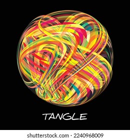 Abstract multicolor tangle on a black. Graphic design element for t-shirt. CMYK colors