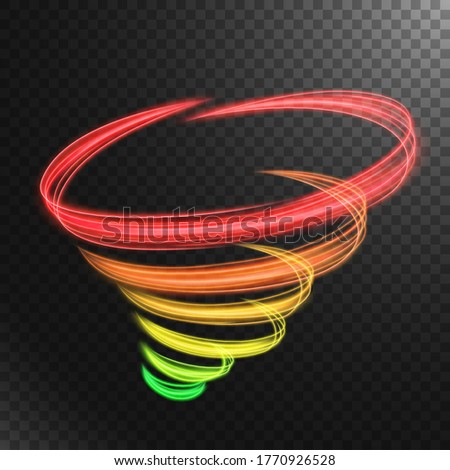 Abstract multicolor tornado line of light with a transparent background, isolated and easy to edit. Vector Illustration