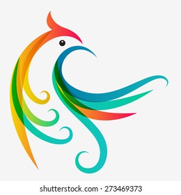 Abstract multicolor tropical bird, logo design template. Vector colorful background.