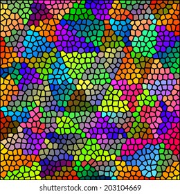 Abstract multicolor vector pattern with triangular structure in stained glass style. Joyful and merry mosaic backgrounds with gradient filling of the each triangle. Rich variegated palette of colors. 