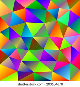 Abstract multicolor vector pattern with triangular structure. Joyful and merry mosaic backgrounds with gradient color filling of the each triangle. Rich and variegated palette of colors. 