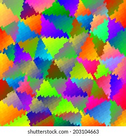 Abstract multicolor vector scaly pattern with triangular structure. Joyful and merry mosaic backgrounds with gradient changing of the colors over the scales. Rich and variegated palette of colors.