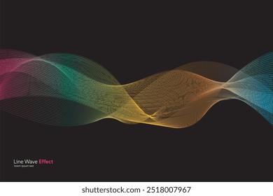 Efeito de linha de onda multicolor abstrato em um fundo preto, ideal para design moderno, gráficos tecnológicos e arte digital. Perfeito para mídia de marca, web e impressão com uma sensação elegante e dinâmica.