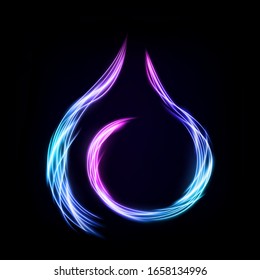 Línea de luz ondulada multicolor, aislada en fondo oscuro.  Ilustración vectorial