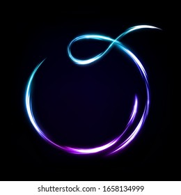 Línea de luz ondulada multicolor, aislada en fondo oscuro.  Ilustración vectorial
