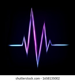 Abstract Multicolor Wavy Line of Light, isolated on Dark Background. Vector Illustration