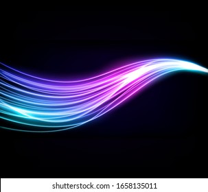 Abstract Multicolor Wavy Line of Light, isolated on Dark Background. Vector Illustration