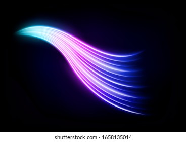 Abstract Multicolor Wavy Line of Light, isolated on Dark Background. Vector Illustration