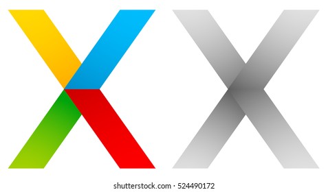 Abstract multicolor X, cross letter icon, logo