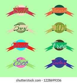 Abstract multicolored abc shop stamp circle with ribbon pattern.