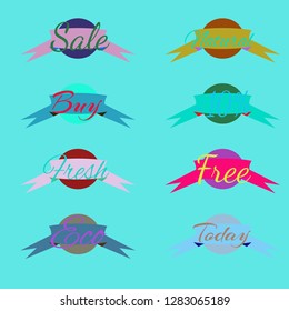 Abstract multicolored abc shop stamp circle with tape pattern.