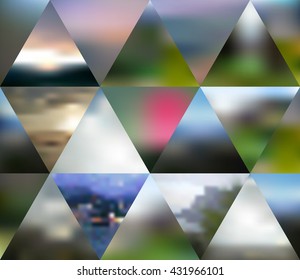 Abstract multicolored background of blurred nature landscapes, geometric vector, triangular style illustration.