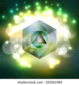 Abstract multicolored background with bokeh lights and stars. Scientific or digital design, science vector illustration.