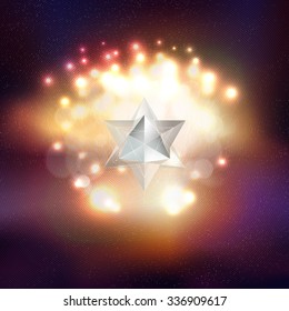 Abstract multicolored background with bokeh lights and stars. Scientific or digital design, science vector illustration.