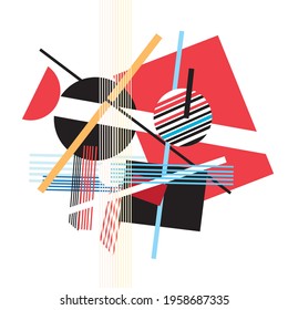 Abstract multi-colored background of geometric objects. An example of an unusual abstraction from different geometric shapes for a website or poster design