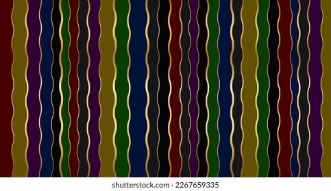 Abstract multicolored background with gold wavy lines. Backdrop for postcards and banners, for business and posters, billboards, websites and covers, art and paintings, vector illustration