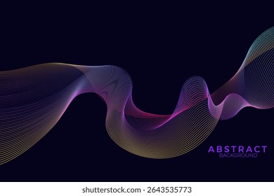The abstract multi-colored background lines form wave lines in a minimalist style over a dark blue background.