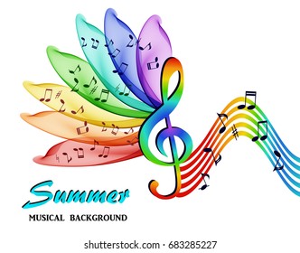 Abstract multicolored background with musical staff