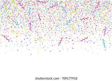 Abstract multicolored background. A lot of small falling confetti. Confetti falls from above