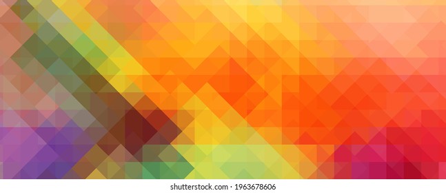 Abstract multicolored background from squares. Horizontal background of triangles. Rainbow mosaic. Vector illustration