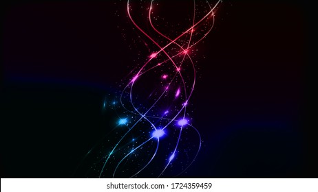 Abstract multicolored blue violet red and green beautiful digital modern magical shiny electric energy laser neon texture with lines and waves stripes, background.