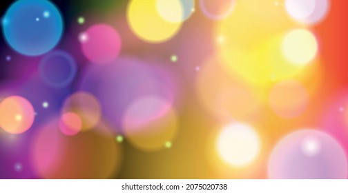 Abstract multicolored bokeh background with defocused circles and glitter. Decoration element for Christmas and New Year holidays, greeting cards, web banners, posters - Vector illustration